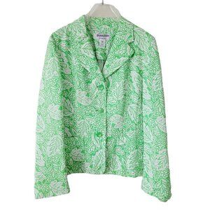 Pendleton Women's Jacket Blazer Spring Summer Silk Cotton Med Green White Leaves